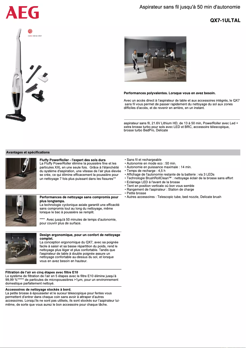 Page 1 de la notice Fiche technique AEG QX7-1ULTAL