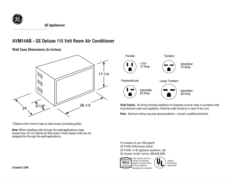 Página 1 del manual Ficha técnica GE AVM14AB
