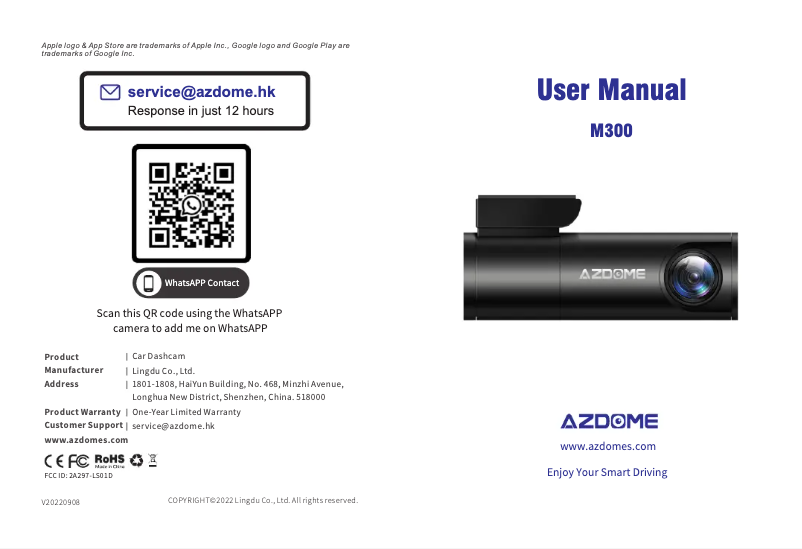 Page 1 de la notice Manuel utilisateur AZDome M300