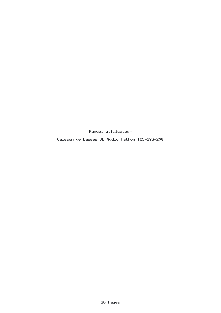 Page 1 de la notice Manuel utilisateur JL Audio Fathom ICS-SYS-208