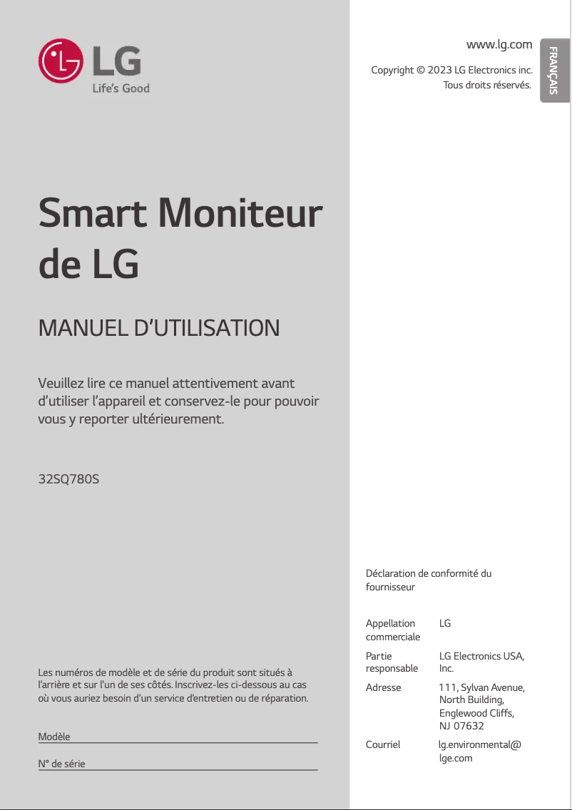 Page 1 de la notice Manuel utilisateur LG 32SQ780S