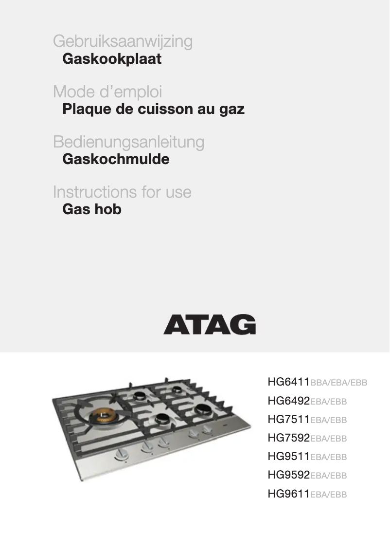 Page 1 de la notice Manuel utilisateur Atag HG9511EBA