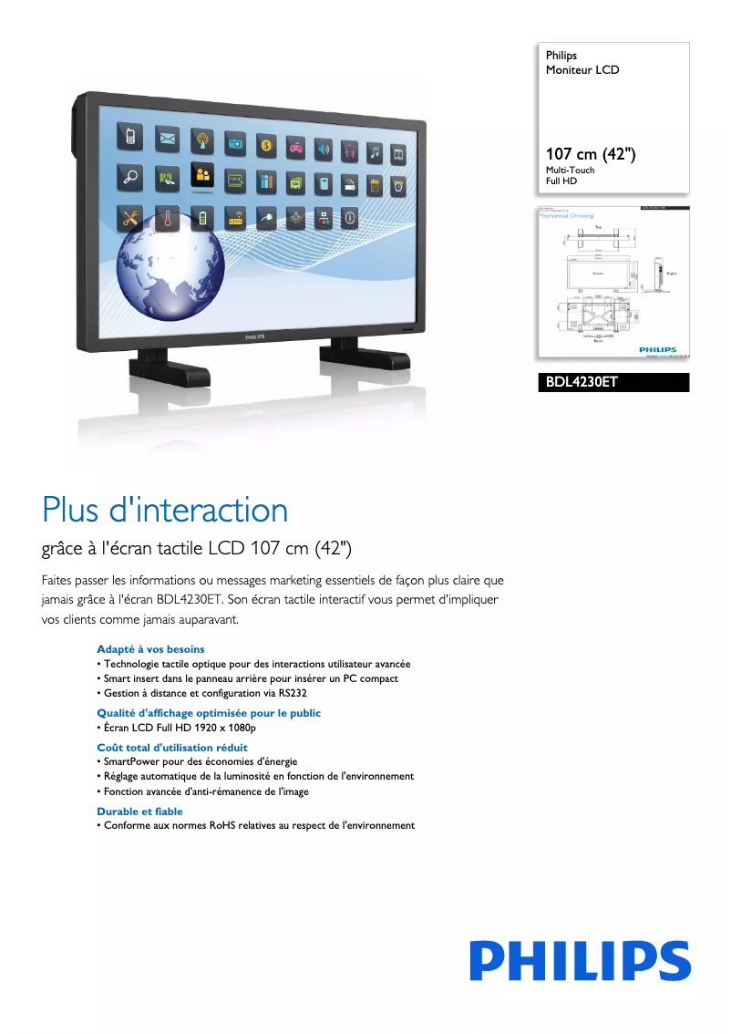 Página 1 del manual Ficha técnica Philips BDL4230ET