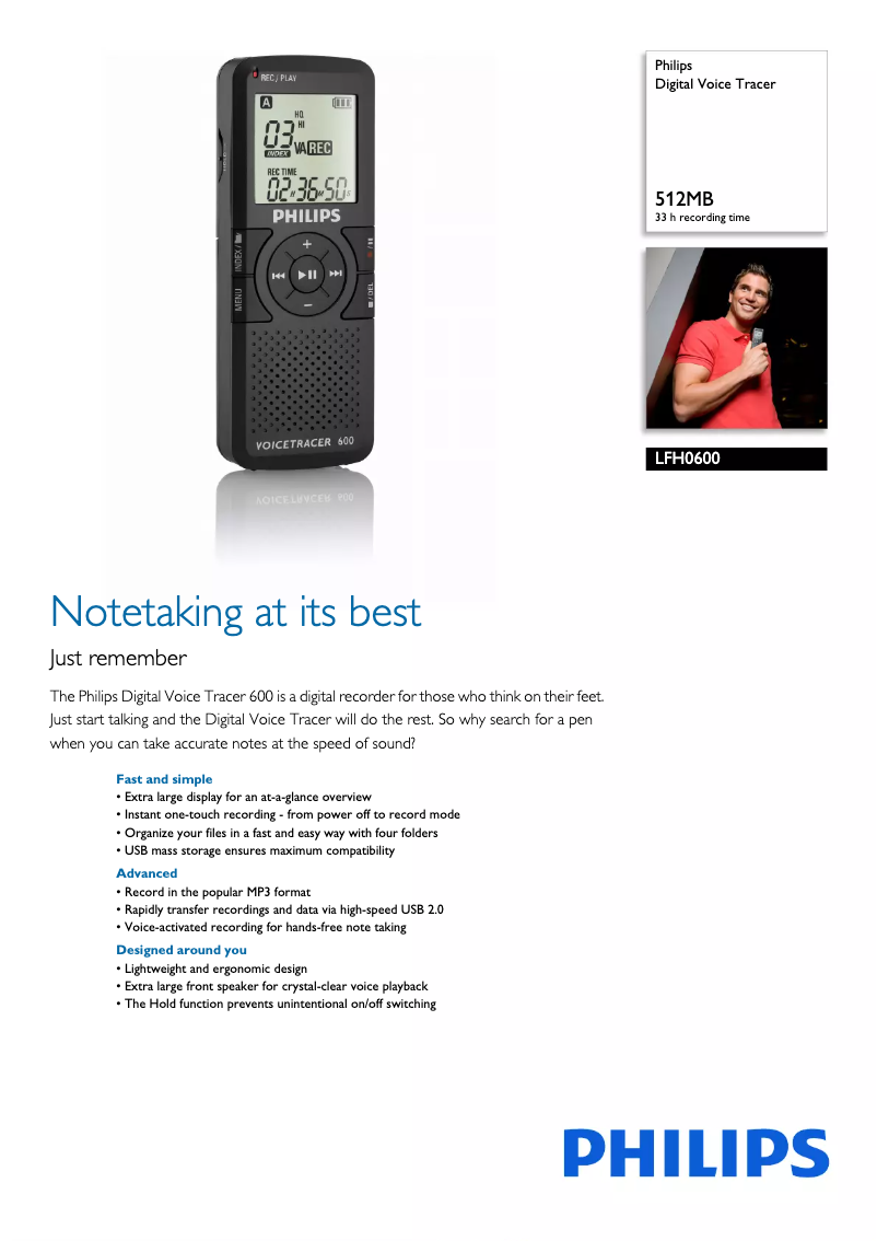 Página 1 del manual Ficha técnica Philips LFH0600