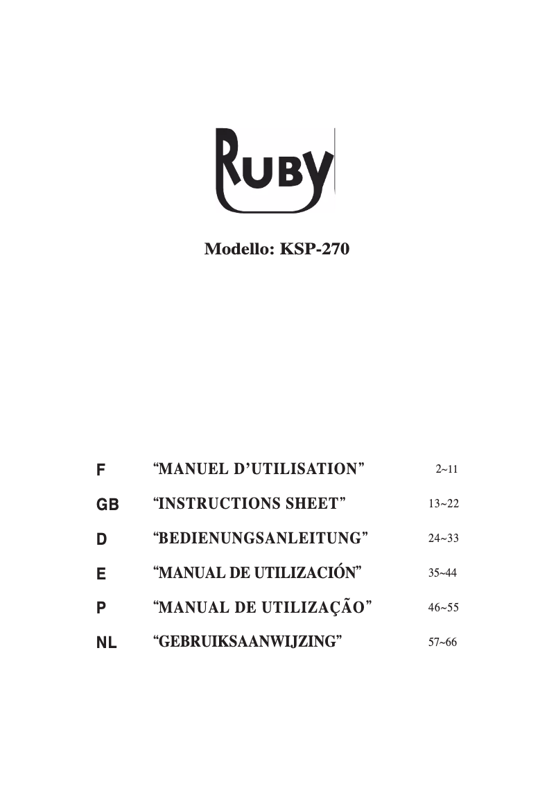 Página 1 del manual Manual de usuario Ruby KSP0270