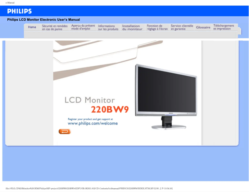 Image de la première page du manuel de l'appareil Brilliance 220BW9CB