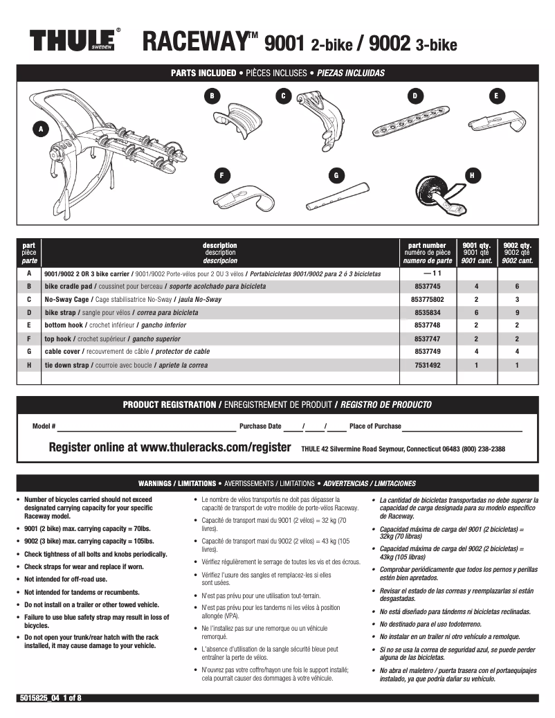 Página 1 del manual Manual de usuario Thule Raceway 9002