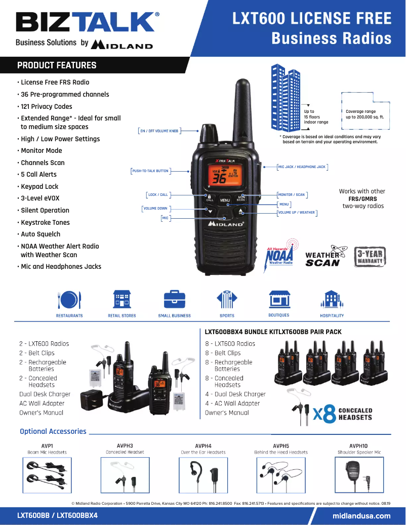 Page 1 de la notice Fiche technique Midland LXT600BBX4