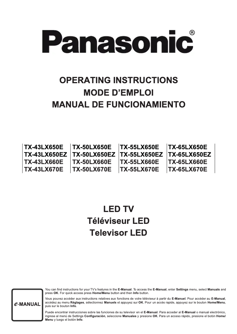 Page 1 de la notice Manuel utilisateur Panasonic TX-65LX650E