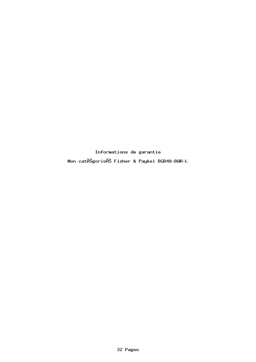 Page 1 de la notice Informations de garantie Fisher & Paykel BGB48-BQR-L