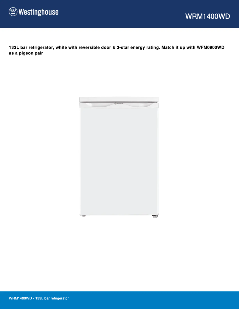 Page 1 de la notice Fiche technique Westinghouse WRM1400WD