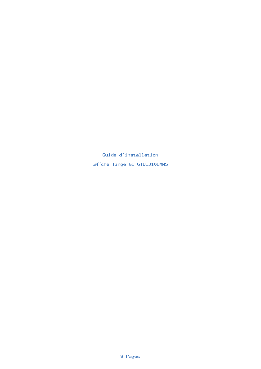 Page 1 de la notice Guide d'installation GE GTDL310EMWS