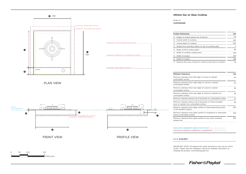 Page 1 de la notice Fiche technique Fisher & Paykel CG451DTGGB1