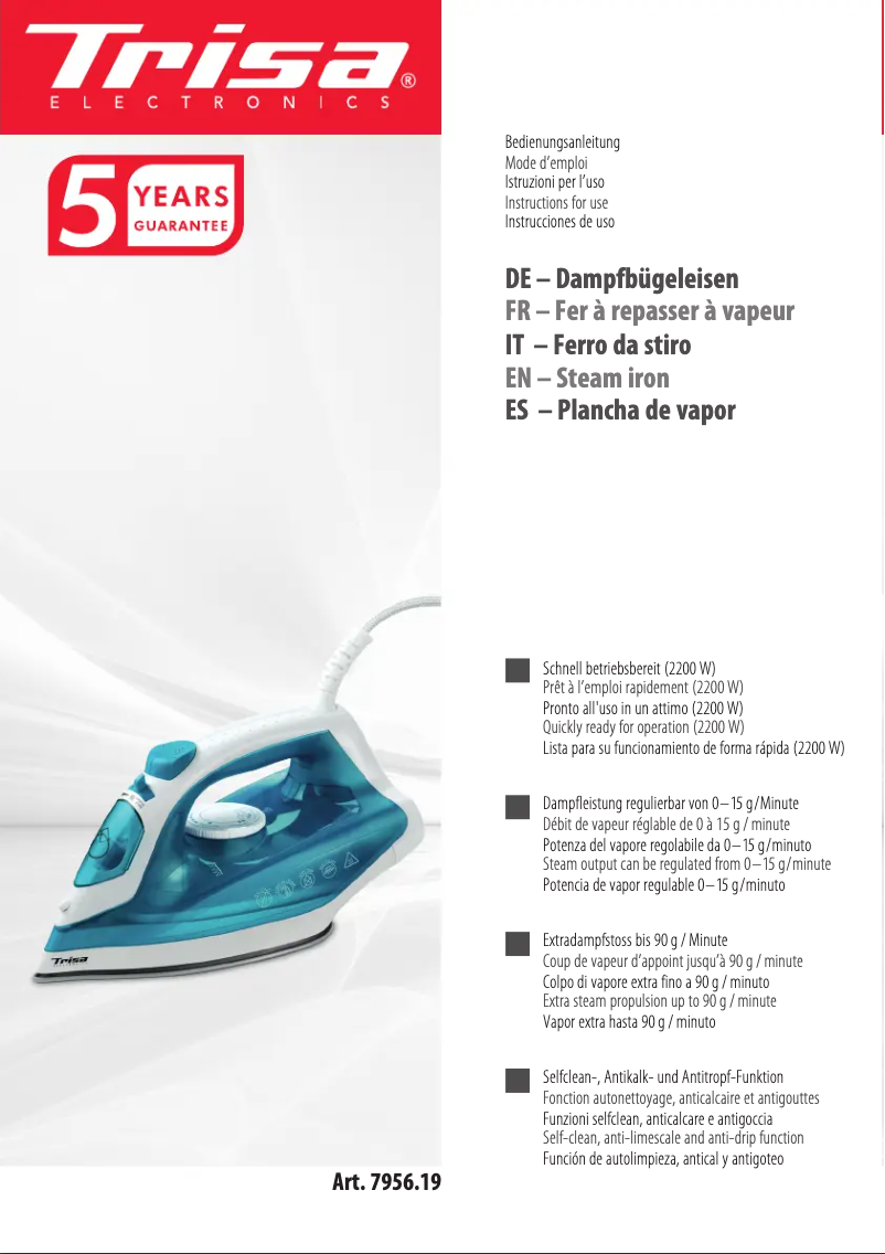 Page 1 de la notice Manuel utilisateur Trisa Classic Steam i5619