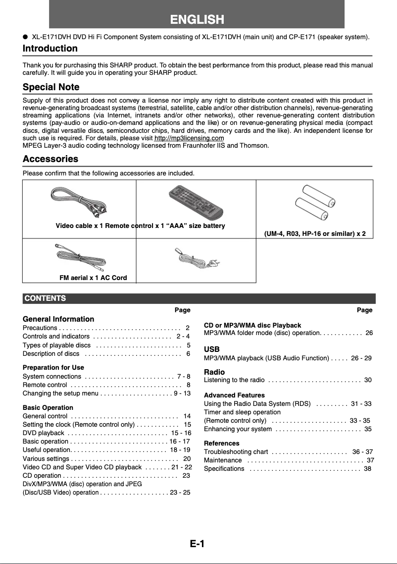 Image de la première page du manuel de l'appareil XL-E171DVH
