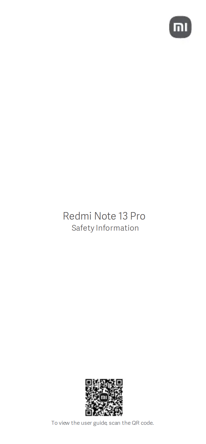 Page 1 de la notice Manuel utilisateur Xiaomi Redmi Note 13 Pro