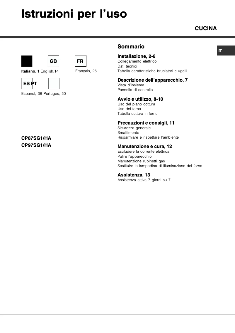 Página 1 del manual Manual de usuario Hotpoint Ariston CP97SG1