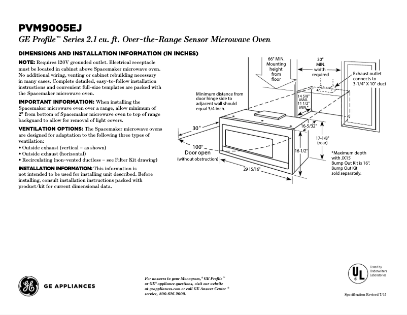 Page 1 de la notice Fiche technique GE Profile PVM9005SJSS