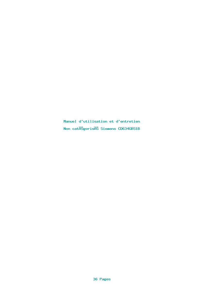 Page 1 de la notice Manuel d'utilisation et d'entretien Siemens CD634GBS1B