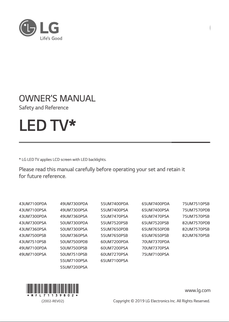 Page 1 of the manual User Manual LG 75UM7570PDB