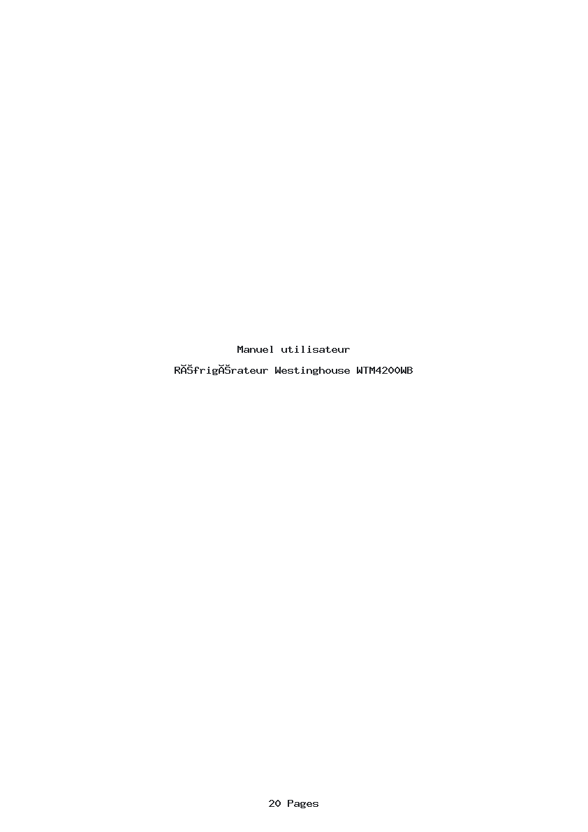 Page 1 de la notice Manuel utilisateur Westinghouse WTM4200WB