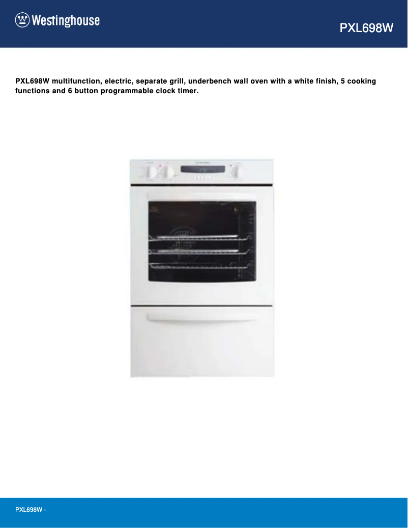 Page 1 de la notice Fiche technique Westinghouse PXL698W