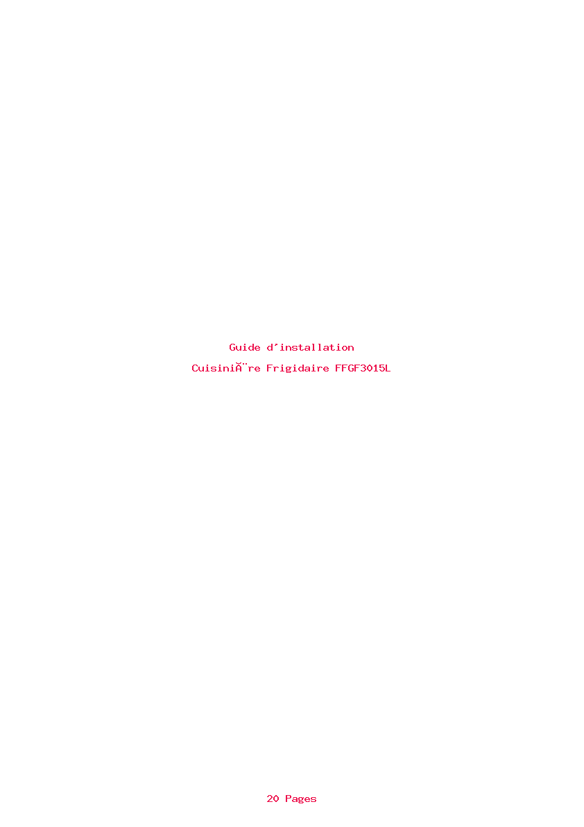 Page 1 de la notice Guide d'installation Frigidaire FFGF3015L