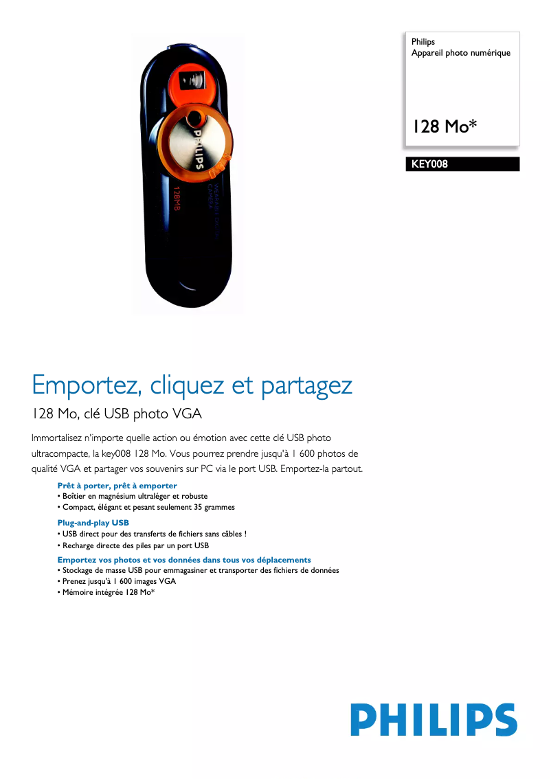 Página 1 del manual Ficha técnica Philips KEY008