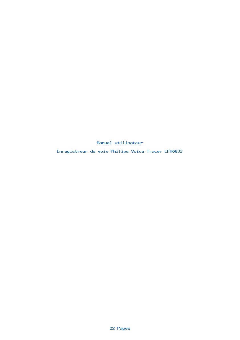 Page 1 de la notice Manuel utilisateur Philips Voice Tracer LFH0633