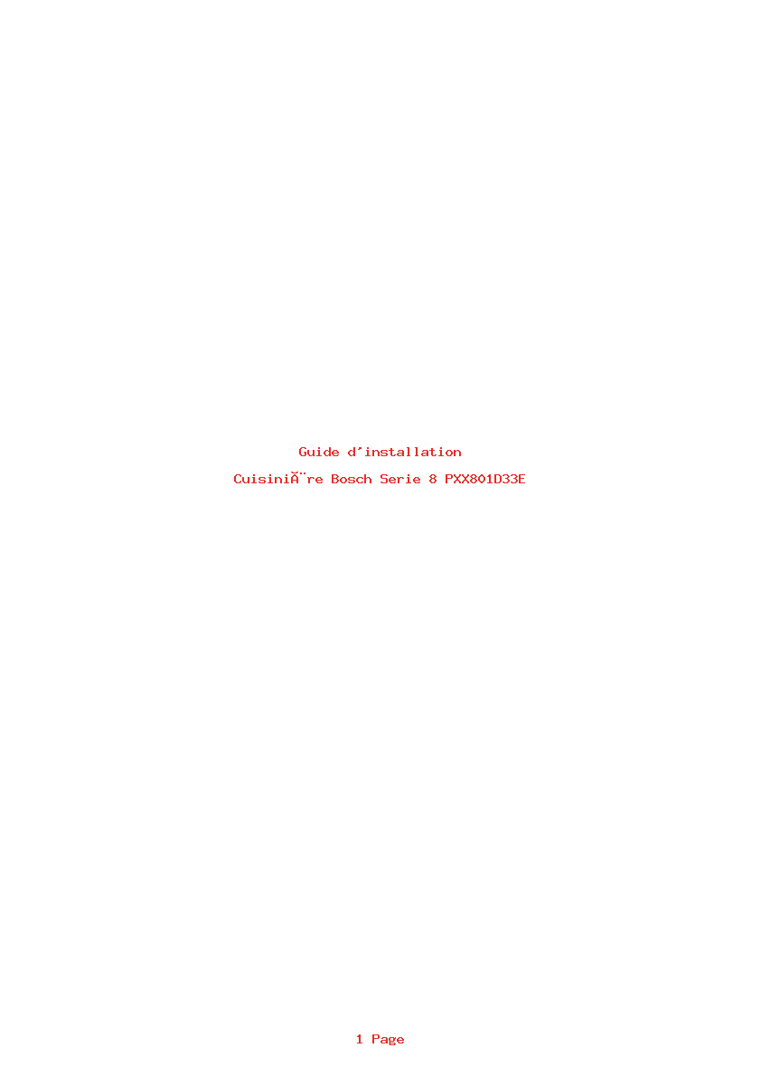 Page 1 de la notice Guide d'installation Bosch Serie 8 PXX801D33E