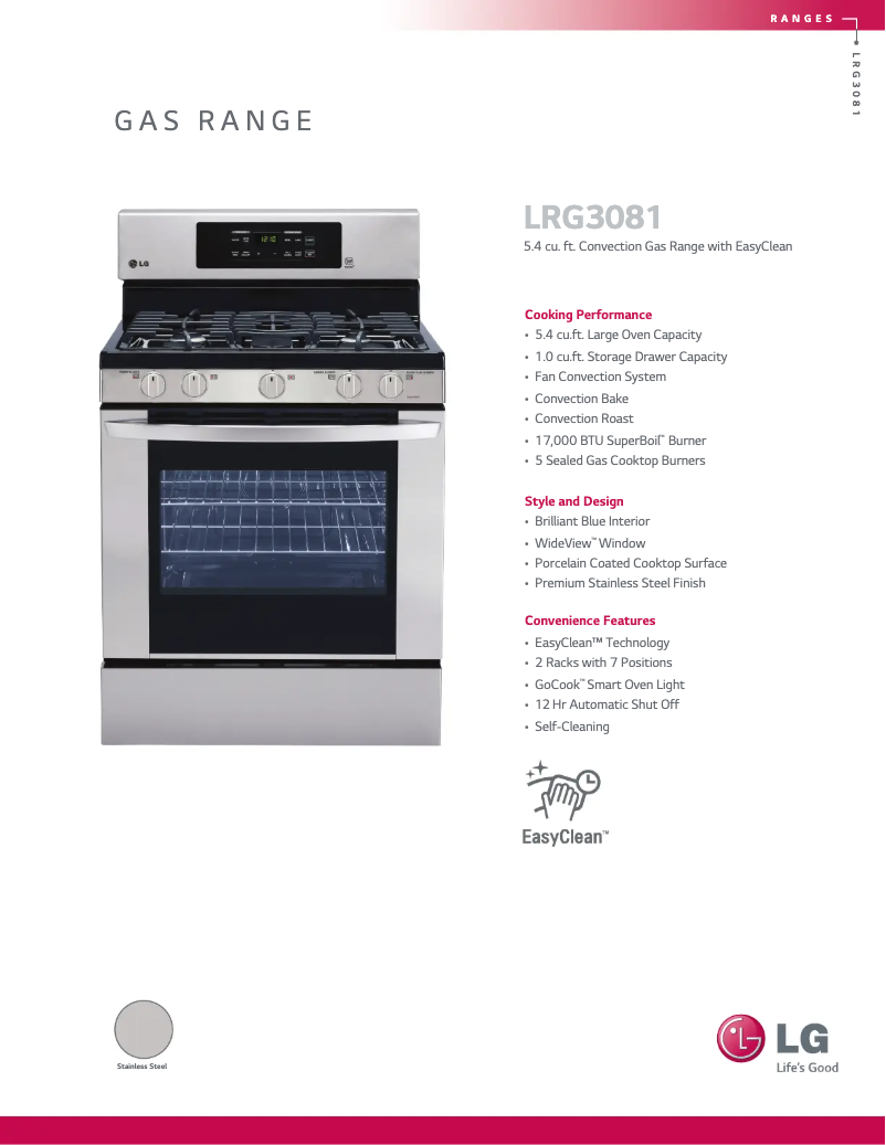 Page 1 de la notice Fiche technique LG LRG3081ST