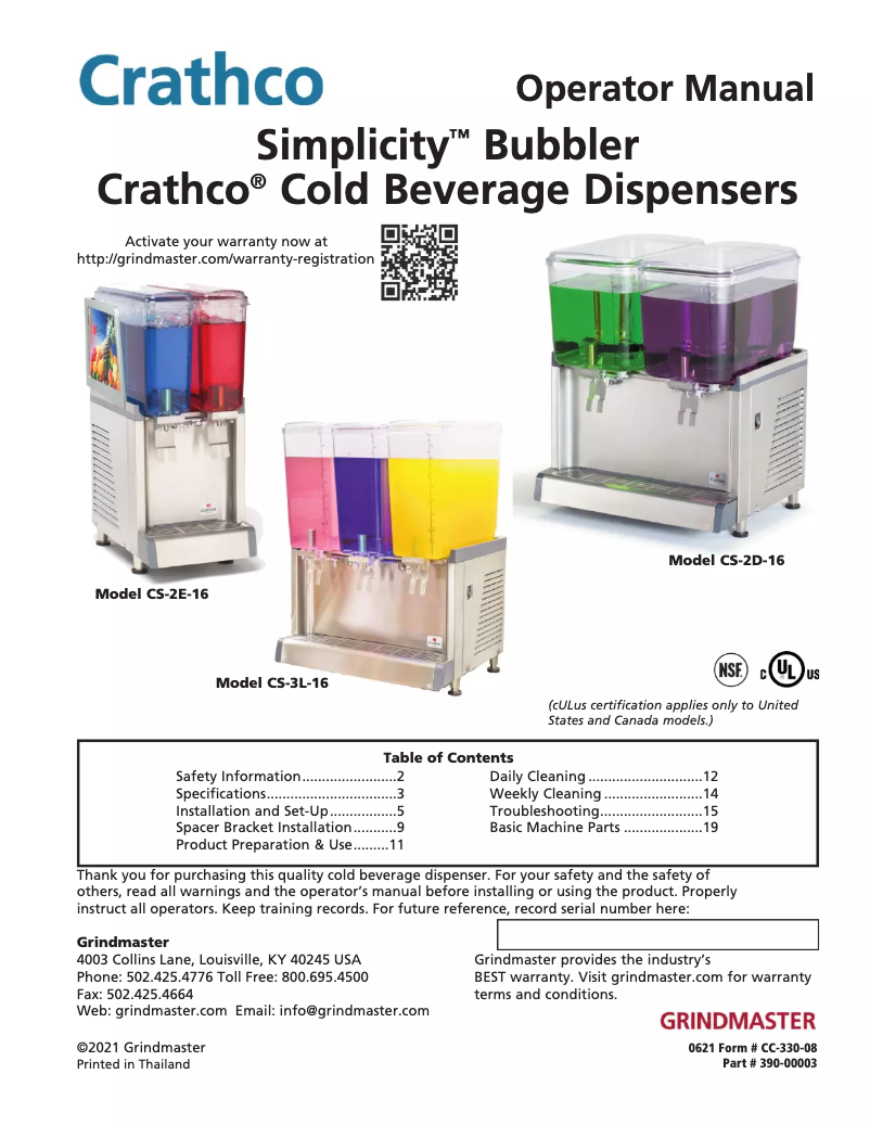 Página 1 del manual Manual de usuario Crathco CS-3D-16