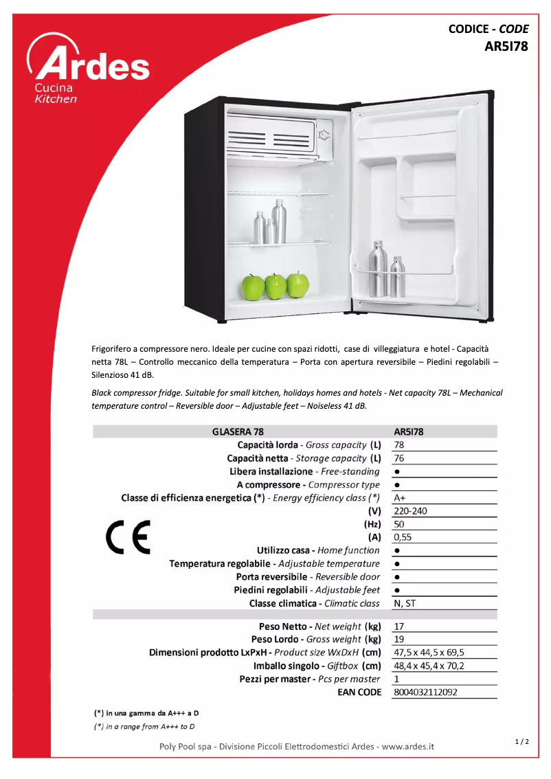 Page 1 de la notice Fiche technique Ardes AR5I78