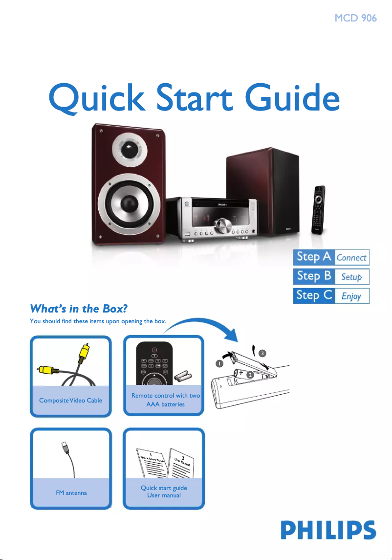 Page 1 of the manual Quick Start Guide Philips MCD906