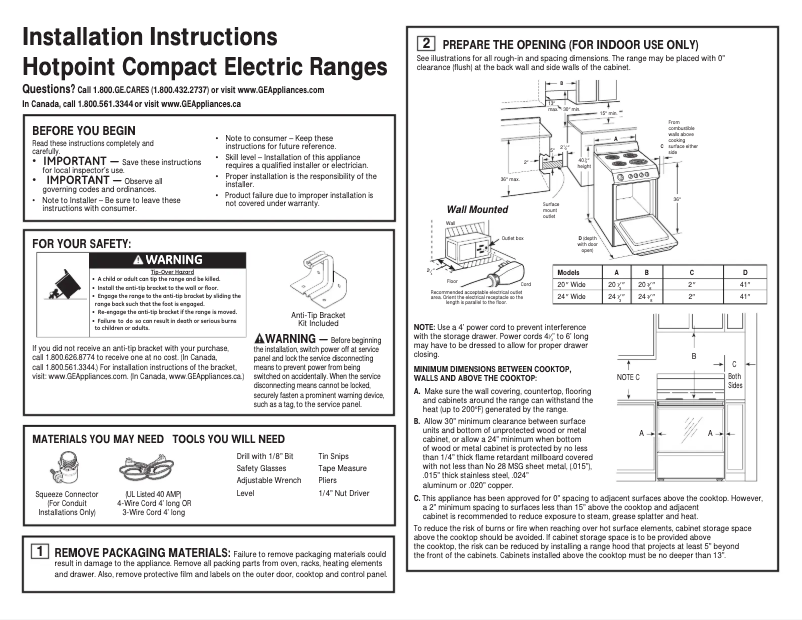 Page 1 de la notice Guide d'installation Hotpoint RA720KCT