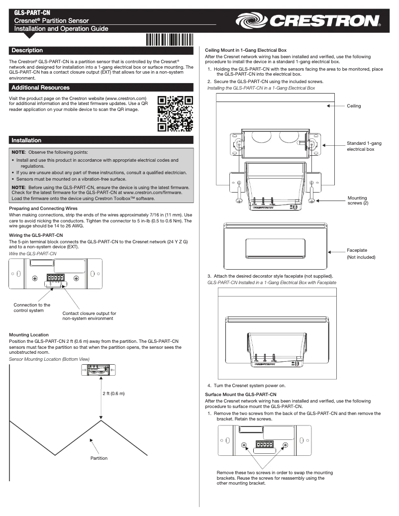 Página 1 del manual Manual de usuario Crestron GLS-PART-CN
