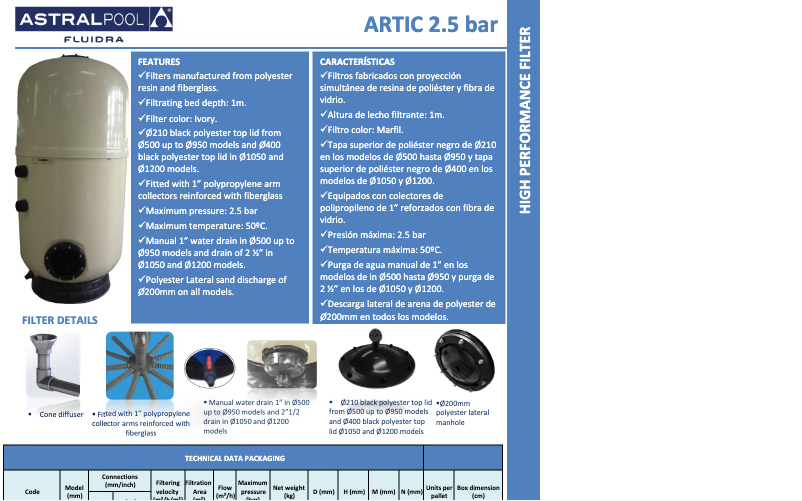 Page 1 of the manual Technical Sheet AstralPool Artic