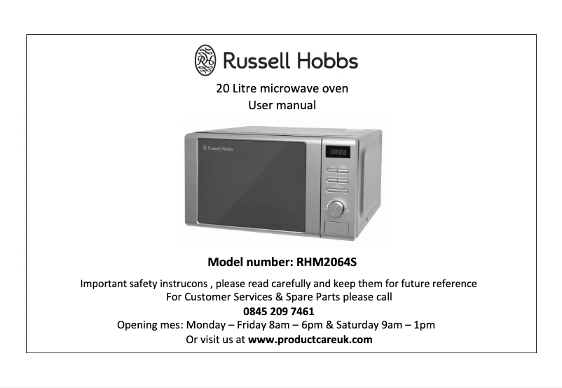 Page 1 de la notice Manuel utilisateur Russell Hobbs RHM2064S