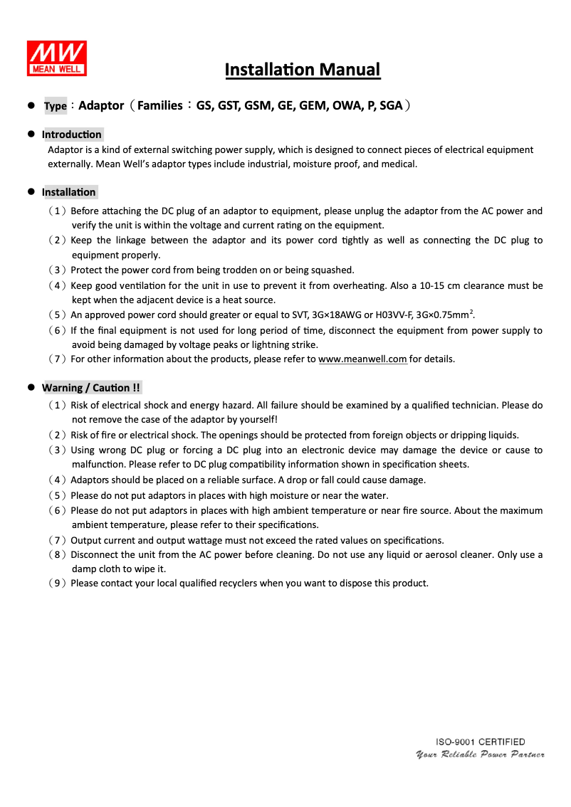 Página 1 del manual Manual de instrucciones Mean Well GST18B48-P1J