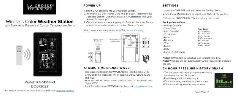Página 1 del manual Guía de inicio rápido La Crosse Technology 308-1425BV3