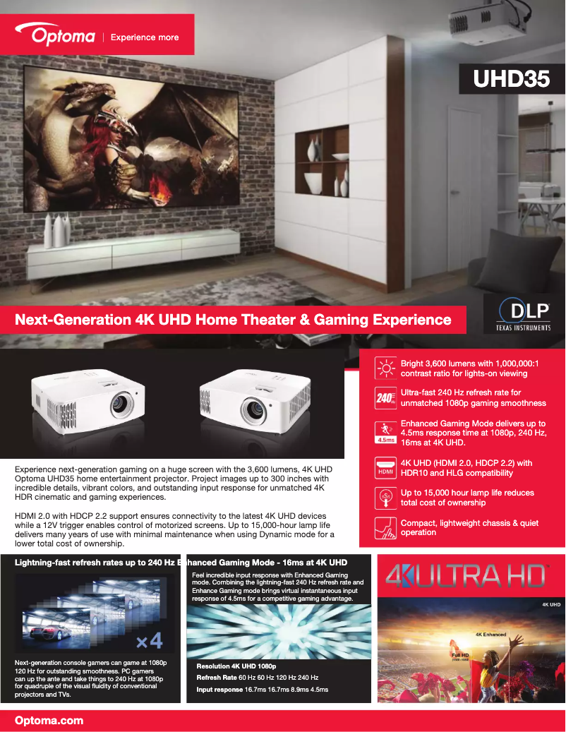 Page 1 de la notice Brochure Optoma UHD35