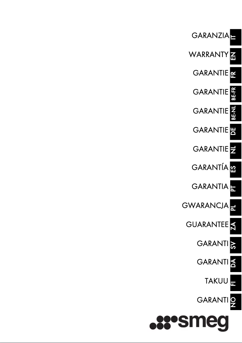 Page 1 de la notice Informations de garantie Smeg TR62IP