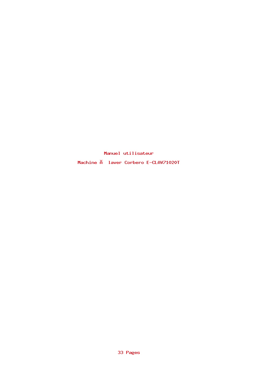Page 1 de la notice Manuel utilisateur Corbero E-CLAV71020T