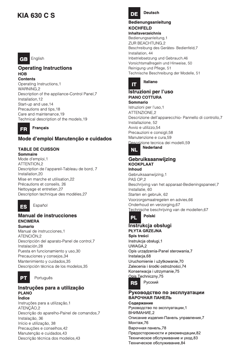 Page 1 de la notice Manuel utilisateur Hotpoint Ariston KIA 630 C (FR) S