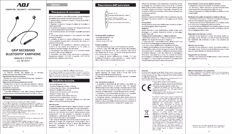 Page 1 de la notice Manuel utilisateur Adj Grip Neckband Bluetooth Earphone 780-00051