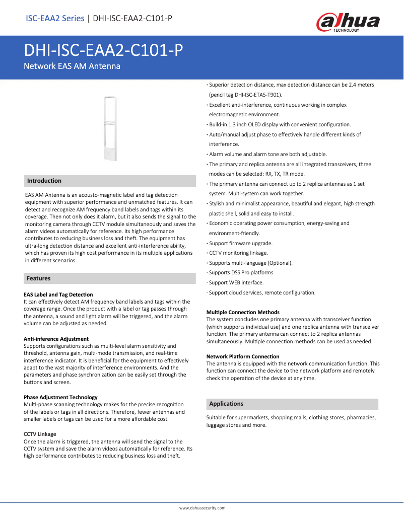 Page 1 de la notice Fiche technique Dahua Technology ISC-EAA2-C101-P