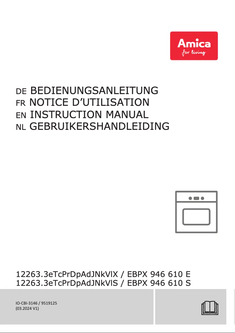 Page 1 de la notice Manuel utilisateur Amica EBPX 946 610 S