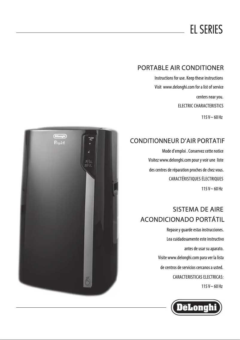 Page 1 de la notice Manuel utilisateur DeLonghi PACEL290HLWKC