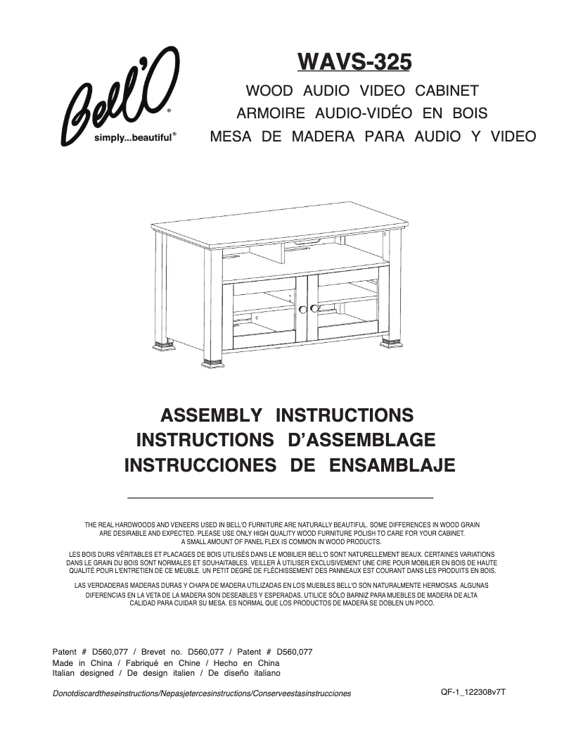 Page 1 de la notice Manuel utilisateur Bell'O WAVS-325