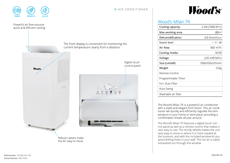 Página 1 del manual Ficha técnica Wood's AC Milan 7K